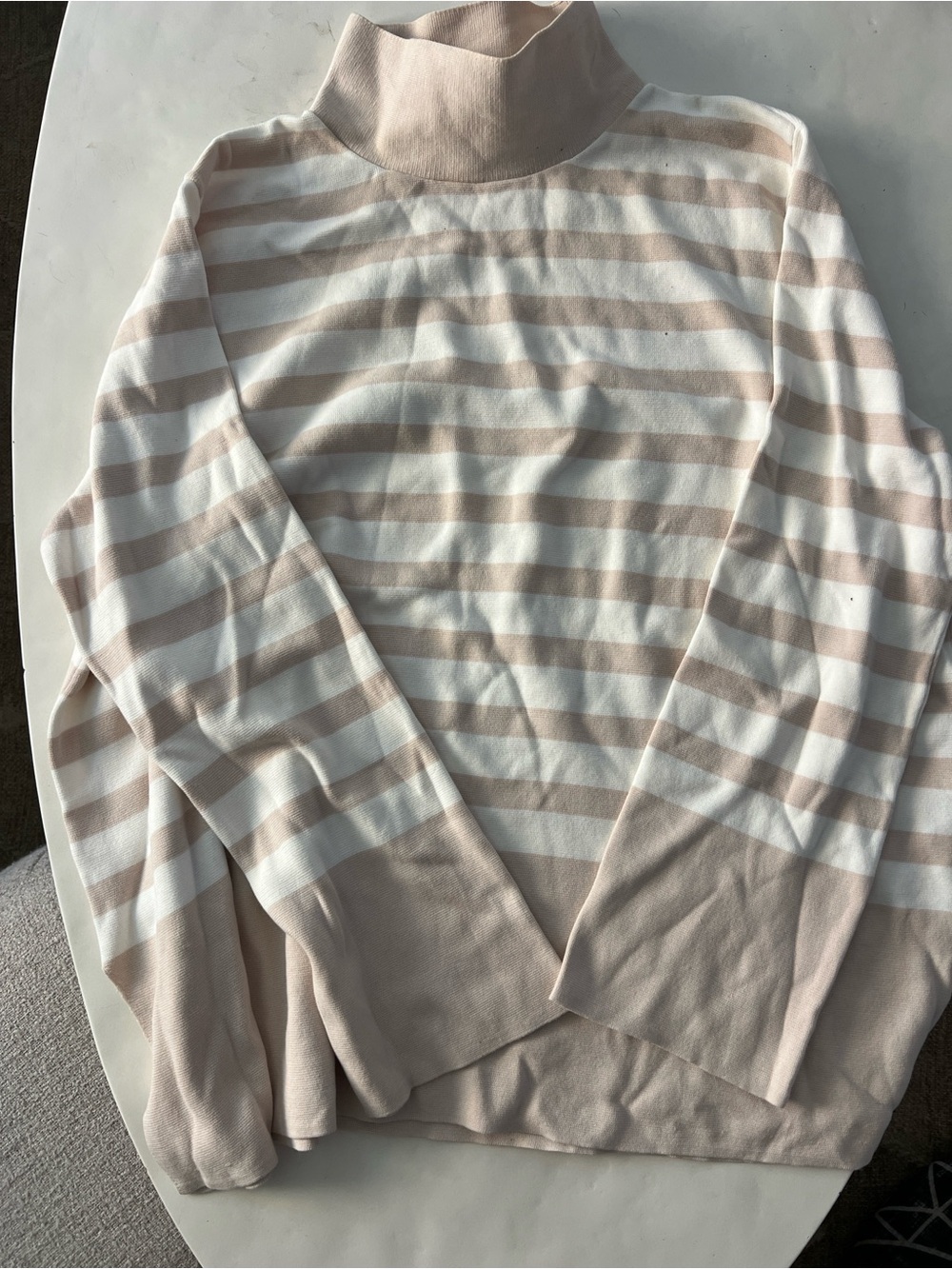 COS Stripe Thick Organic Cotton Mock Neck Striped Sweater Cream White Large - Picture 3 of 9